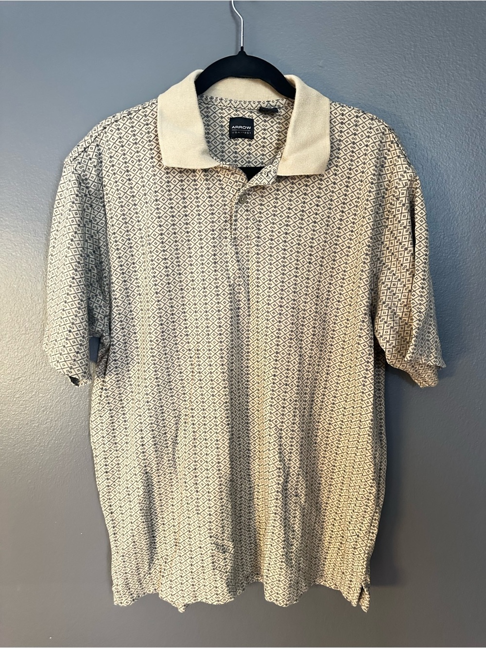 Vintage Y2K Arrow USA 1851 Polo Shirt Men’s L Geometric Knit Tan Black